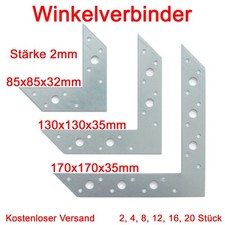 Flachwinkel Eckwinkel verzinkt Flachverbinder aus Stahl Länge 85mm 130mm 170mm