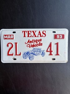 1993 Texas License Plate 2L 41 Antique Vehicle Type