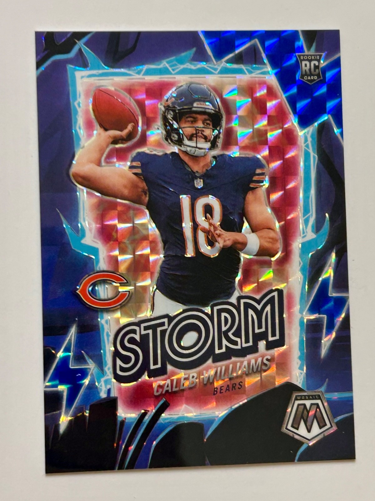 #d 18/99 Jersey # (1/1) 2024 Panini Prizm Mosaic BLUE STORM Caleb Williams #9 RC