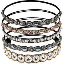 5pcs Rhinestone Beaded Hairbands Headbands Handmade Crystal Elastic 20-26.8"