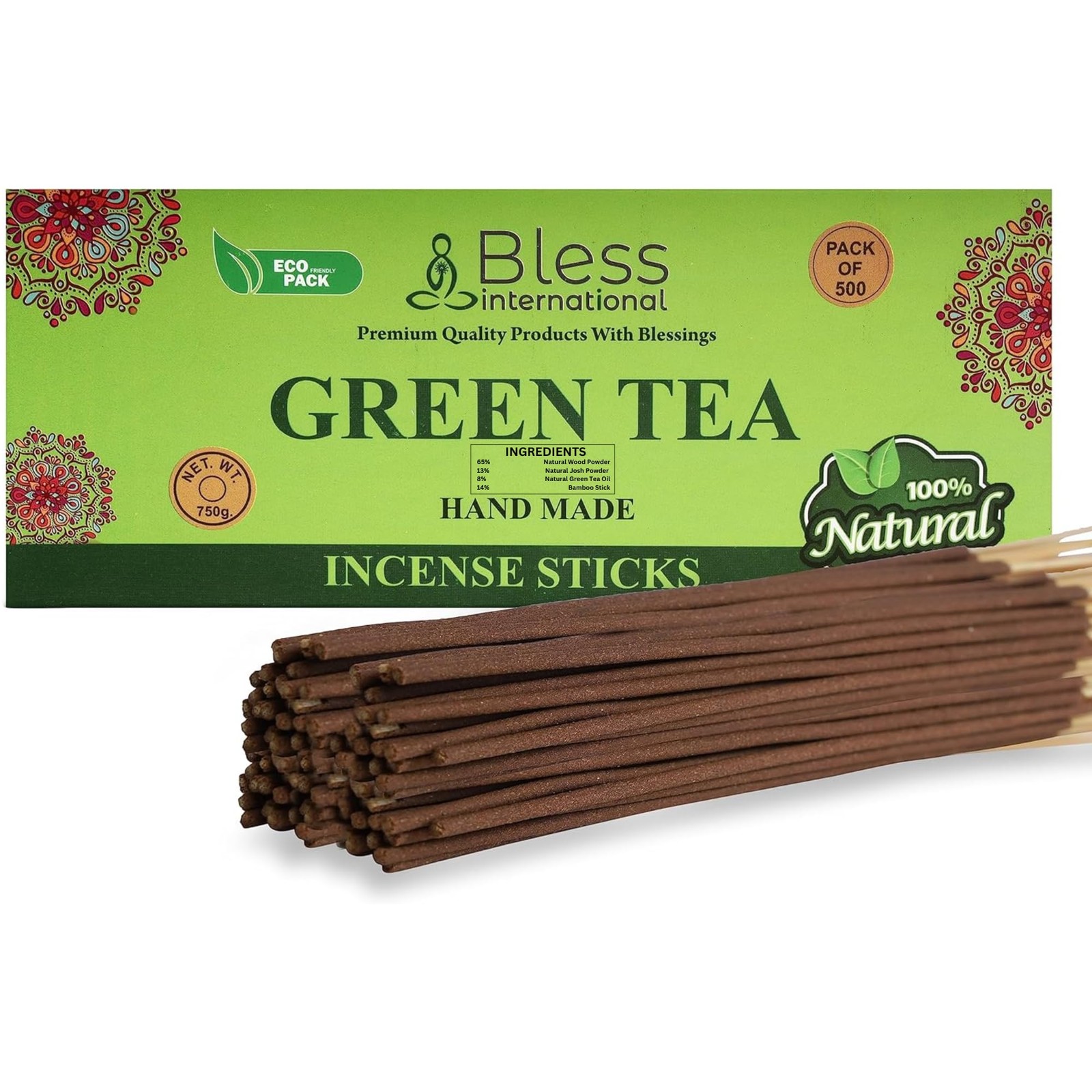 Bless-Green-Tea-Incense-Sticks 100%-Natural-Handmade-Hand-Dipped-Incense-Stic...