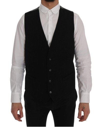 Dolce & Gabbana Wool Vest Black VNeck Men