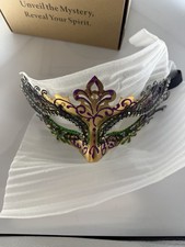 Elegant Venetian Masquerade Mask. Purple And Green Rhinestone Detail.