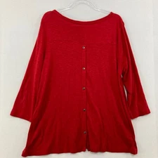 J. Jill size XL Red Slub Pima Cotton Stretch Buttoned Back Tee Casual Top