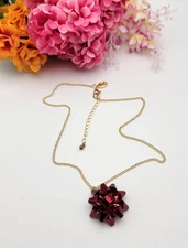 Charming Charlie Red Bow Ribbon Charm Necklace Gold Tone 20" Adjustable Birthday