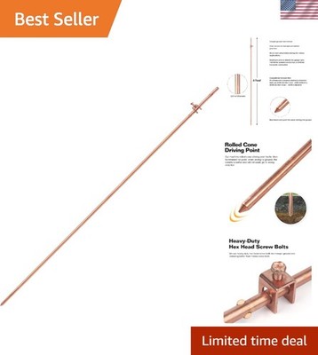 Durable 4' Copper Grounding Rod with Steel Core - Great for Satellite Dishes