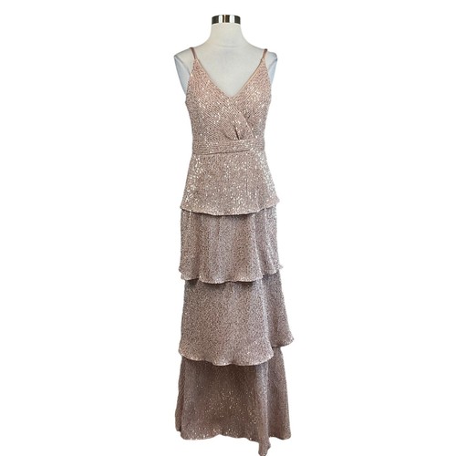 AQUA Women's Formal Dress Size 4 Rose Gold Pink Sequined Sleeveless Evening Gown