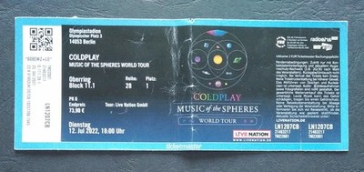 Sammler TICKET 12.7.2022 Coldplay in Berlin Olympiastadion # 217