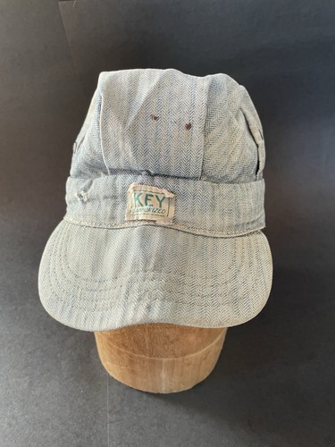 Vintage KEY Mütze Kappe Eisenbahn sanforisiert Denim Union Made USA * früh gestreift!! - Bild 6 von 13