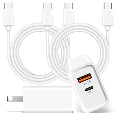 For Samsung Galaxy S24 S23 S22 S21 Fast USB+Type C Wall Charger Power +3FT Cable
