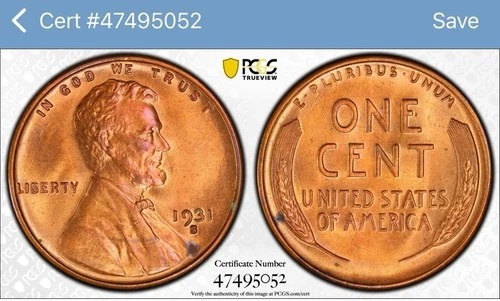 1931 S Lincoln Wheat Cent Penny PCGS Gold Shield MS 64 RD Red