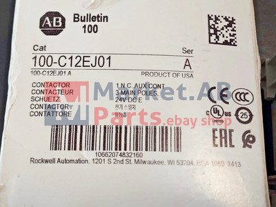 New Allen Bradley 100-C12EJ01 IEC 12 A Contactor 24V DC Electronic Coil