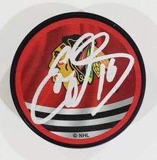 EDDIE OLCZYK SIGNED CHICAGO BLACKHAWKS REVERSE RETRO HOCKEY PUCK NHL W/LOA
