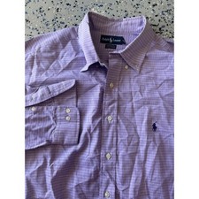 Ralph Lauren Mens Purple Checkered Button Down Long Sleeve Dress Shirt