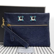 Anya Hindmarch EYES Navy Leather Clutch Bag Wristlet