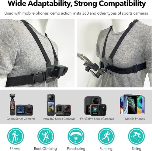 Accessories for DJI OSMO 360 / Action 5 Pro/Action 4/3, Chest Mount Black - Picture 8 of 9