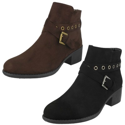 Ladies Spot On Ankle Boots With Buckle Detail F4R416