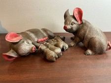 Vintage Hand Painted Ceramic Pig Family Includes Boar, Sow 4 Piglets Figurines