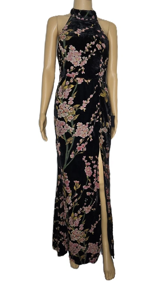 Vestido Terciopelo Burnout M Lulus 'Fabulous Always' Negro Floral Dk Fairy Whimsigoth Foto 2 de 4