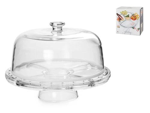 Borgonovo Set Palladio 4 IN 1 IN Glass Alzata-Antipastiera With Dome - Picture 1 of 5