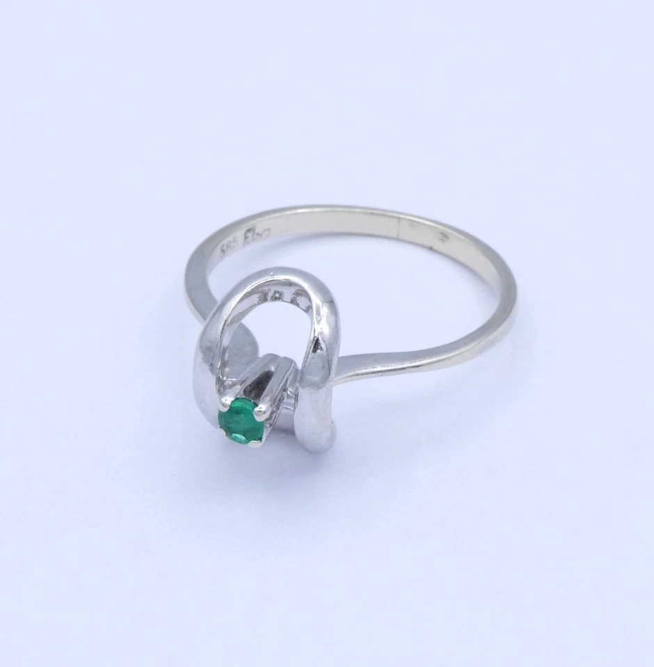 Vintage Damenring mit Smaragd / 585er - 14 Karat Weißgold - 50 (15,9 mm Ø) - Bild 4 von 4