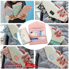 Women's Long Envelope Clutch Wallet PU Leather Purse Card Holder Floral Handbag
