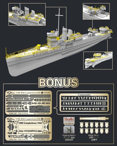 Flyhawk FH1105S 1/700 HMS Campbeltown 1942 DELUXE EDITION Plastic Model Kit - Picture 2 of 6