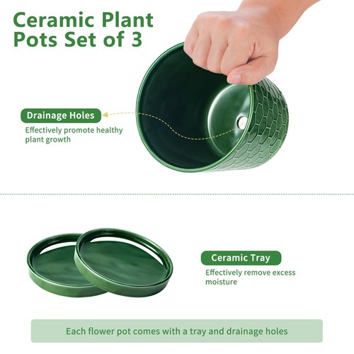Ceramic Plant Pots 4+5+6 Inch for Indoor Plants Flower with Drainage Hole - Picture 3 of 6