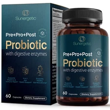 Premium 4-in-1 Probiotic Prebiotic, Postbiotic & Digestive Enzymes –60 Capsules