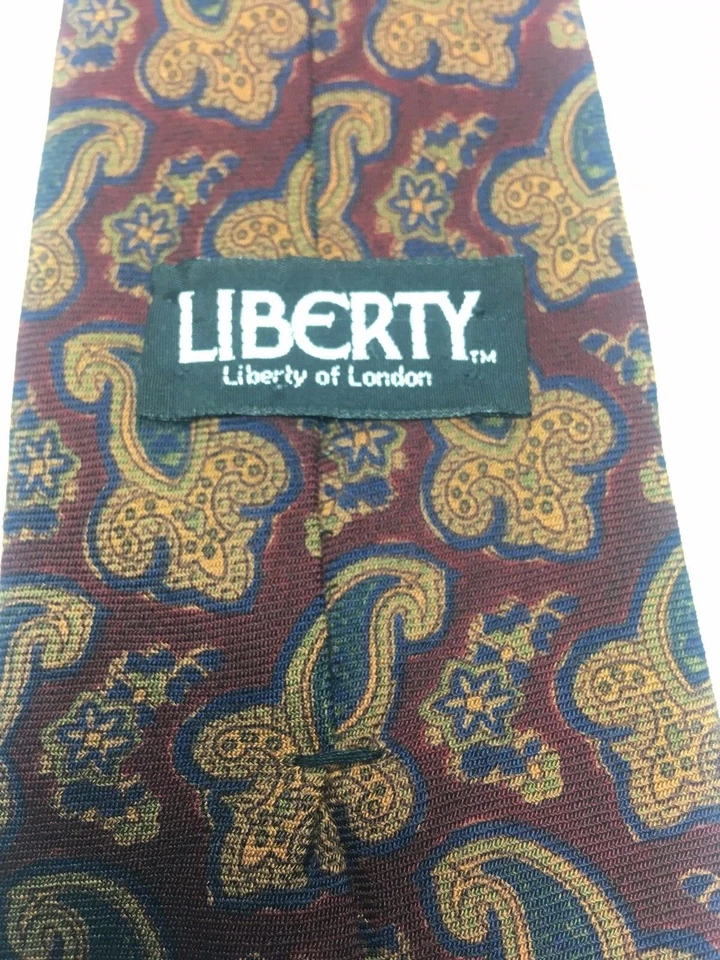LIBERTY LONDON CORBATA PARA HOMBRE BORGOÑA CON ORO VERDE AZUL PAISLEY 3,75 X 56 LANA Foto 4 de 4