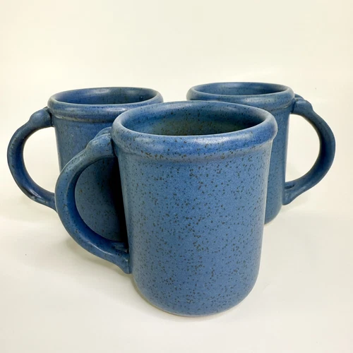 3 RARE Vintage Bennington Potters Blue Mugs 1967 DG Pottery Vermont Coffee Cups