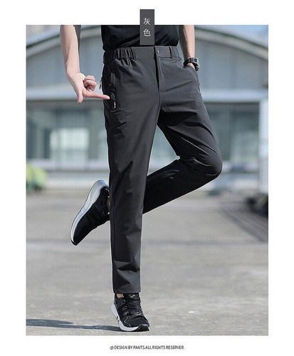 Men's Pants Ice Silk Stretch Leg Pants Quick Dry Elastic Straight Black Trousers - Picture 13 of 26