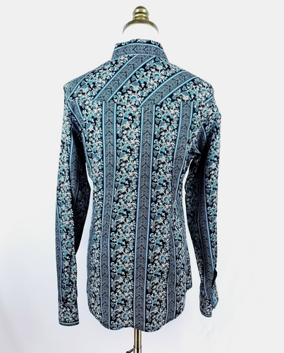 Cruel Western Shirt Womens Size M Black Blue Floral Snap Button Long Sleeve - Picture 5 of 7