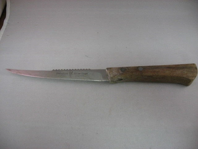 Vintage Silver Eagle Molybdenum Steel Boning Knife 6" Serrated Blade Wood Handle