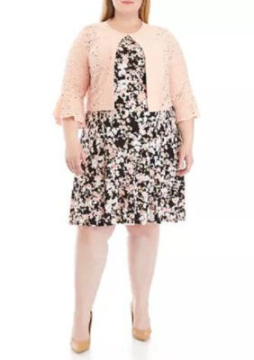 NEW PERCEPTION PINK FLORAL JACKET FLARE DRESS SIZE 1X 2X WOMEN $122 | eBay