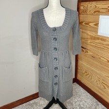 Kimchi Blue Urban Outfitters Grey Knit Button Up Mini Sweater Dress Extra Small