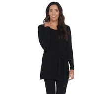  Attitudes by Renee Sweater with Tie Detail-Black-2X A341770 NEW