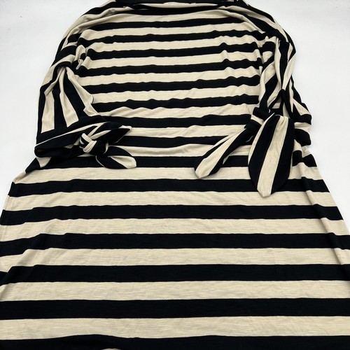 Soft Surroundings Adrift Dress M Women Shift Tie Cuffs Navy Blue Striped