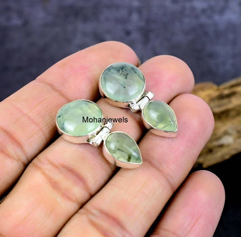 Pendiente de perno prisionero enchapado en plata con piedras preciosas de rutilo natural regalo para ella Foto 2 de 4