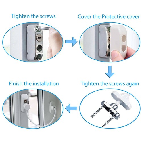 8 X White Window Door Restrictor Safety Lock Upvc Child Security Wire Cable - Picture 5 of 11