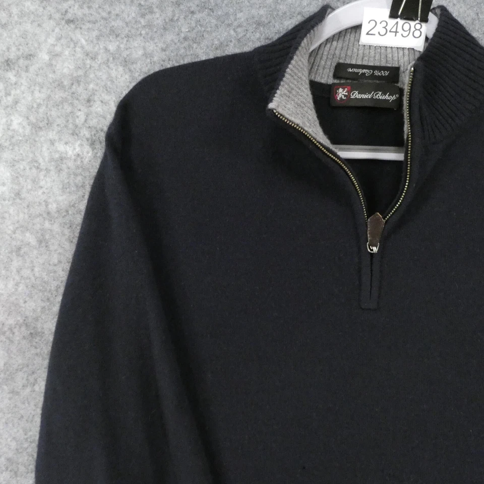 Suéter Daniel Bishop Para Hombre Pequeño Manga Larga Azul Marino Pullover 1/4 Cremallera Cachemira Foto 3 de 4