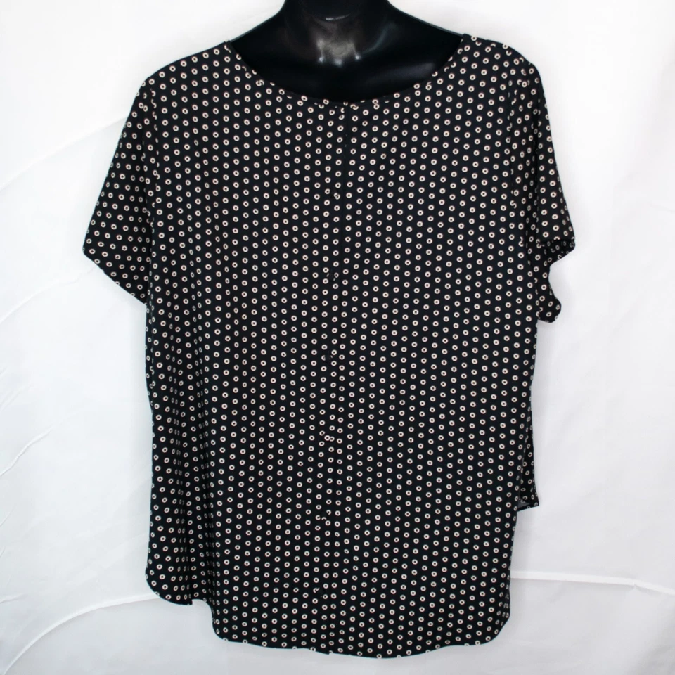 Ava & Viv 几何印花上衣女式 3X 黑色加大衬衫纽扣背面工作 FF02X — 第 3/4 张图片