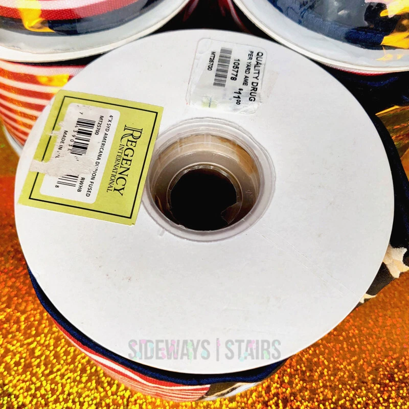 CINTA CON CABLE AMERICANA REGENCIA 5 ROLLOS 4" Ancho 25 Yardas Dupion Silk Stars Rayas Foto 4 de 4