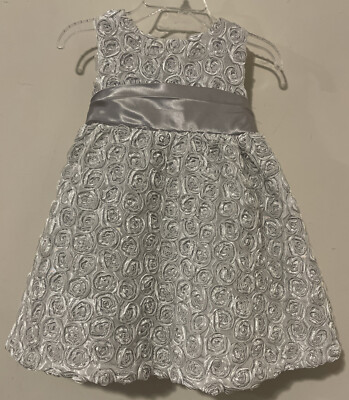 Rare Editions Girls Size 18 Months Silver Flowy Floral Dress! A1065 | eBay