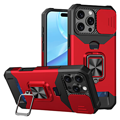 For iPhone 16 Pro Max 15 14 13 12 11 Rotation Holder Ring Card Slot Phone Case 
