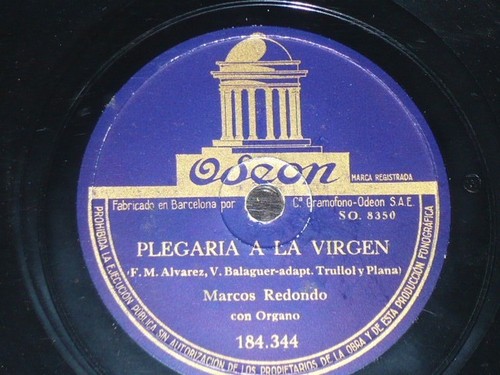 SPAIN 78 rpm RECORD Odeon MARCOS REDONDO Himno a la Virgen del Pilar HYMN Rare - Picture 2 of 2