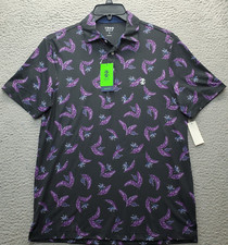 IZOD Golf Performance Swing Flex Elite Polo Shirt Mens S Multi Palm Leaf Print