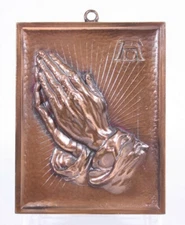 Lero Cast Metal Vtg 5 x 4 Copper Tone 50’s Albrecht Darer Praying Hands