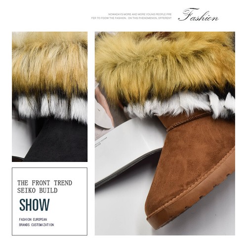 Womens Ladies Warm Fur Lined Snow Ankle Boots Faux Suede Mid-calf Flat Shoes New - Picture 9 of 15