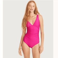 NWT J. CREW RUCHED V-NECK ONE PIECE SWIMSUIT RADIANT FUCHSIA BC116 SIZE 10 118